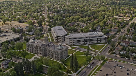 Cheyenne-Wyoming-Aerial-v3-birds-eye-view-pull-out-shot-of-the-state-capitol-building,-chambers-of-wyoming-state-legislature-and-governor-office---Shot-with-Inspire-2,-X7-camera---August-2020