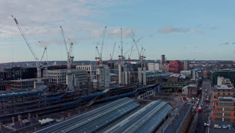 Drone-shot-towards-construction-project-behind-kings-cross-train-station-London