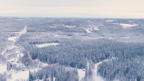 Wide-panoramic-dolly-zoom-aerial-of-vast-Scandinavian-snowy-landscape