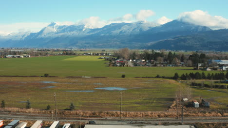Stunning-aerial-view-of-farmland-in-Chilliwack,-BC