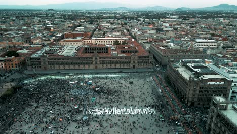Drone-view-of-Mexico-city-Zocalo-on-womans-day-march