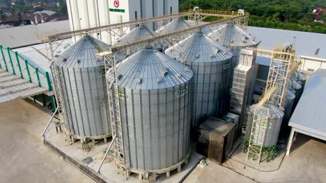 Aerial-view-of-silos-at-modern-forage-factory-in-Magelang,-Indonesia