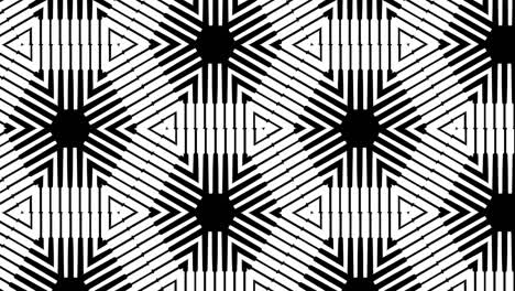 Schwarz-weiße-Symmetrische-Designs-Gehen-über-Schwarzen-Hintergrund-über---Nahaufnahme,-Zeitlupe