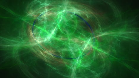 Energy-vortex-circle-with-green-lines-flowing-out-into-space,-beautiful-abstract-background