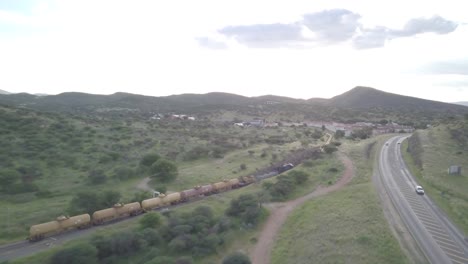 Aerial-view-following-a-train-at-Avis-dam-Windhoek-Namibia