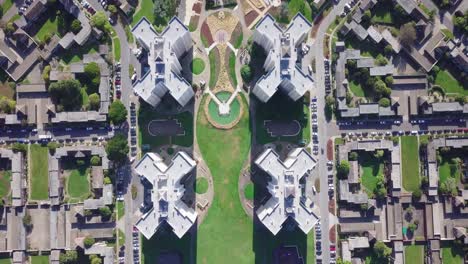 Park-Merced-quad-towers-near-lake-merced-aerial-cinematographic-top-shot