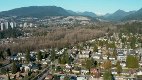 Aerial-drone-view-over-Port-Coquitlam-in-Greater-Vancouver,-British-Columbia