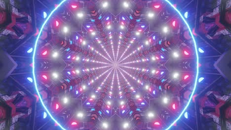 Túnel-Circular-Ancho-Con-Forma-De-Estrella-Ancha-Alternando-Luces-Rojas,-Azules-Y-Blancas