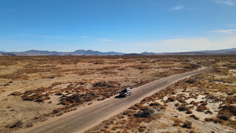 An-SUV-drives-along-a-dirt-road-in-the-Mojave-Desert-of-California