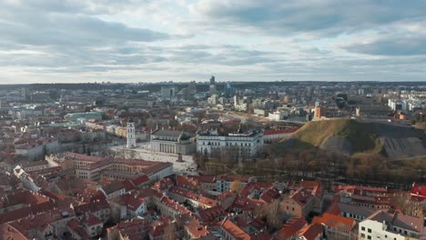 AERIAL:-Vilnius-Old-Town-during-Spring-on-a-Lovely-Beautiful-Evening