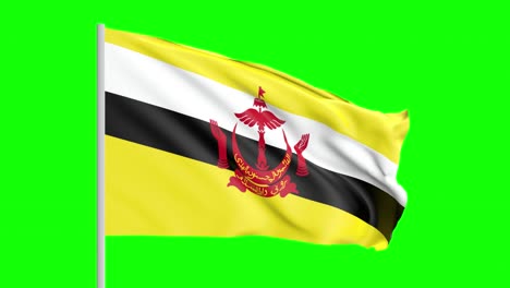 Nationalflagge-Von-Brunei-Weht-Im-Wind-Auf-Grünem-Bildschirm-Mit-Alpha-Matte