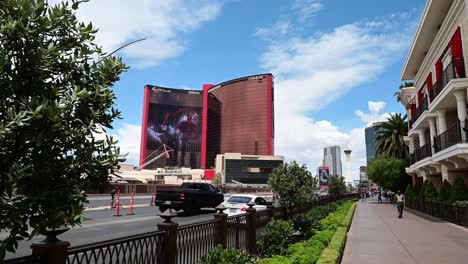 Traffic-passing-by-on-the-Las-Vegas-Strip-near-new-Resorts-World
