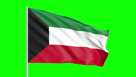 Nationalflagge-Von-Kuwait-Winkt-Im-Wind-Auf-Grünem-Bildschirm-Mit-Alpha-Matte