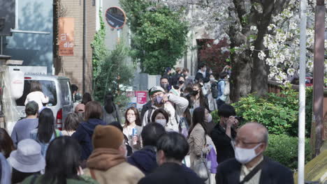 Japanese-People-Wearing-Face-Mask-Attending-Sakura-Festival-During-Spring-Amidst-Covid19-Pandemic-In-Tokyo,-Japan