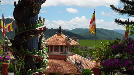 Exterior-view-of-Buddhist-Gia-Nguyen-Temple-and-garden-decoration,-Vietnam
