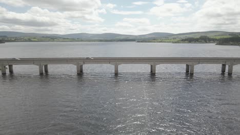 Aerial-View-Of-The-Bridge-Over-Blessington-Lake-County-Wicklow-In-Ireland---drone-shot