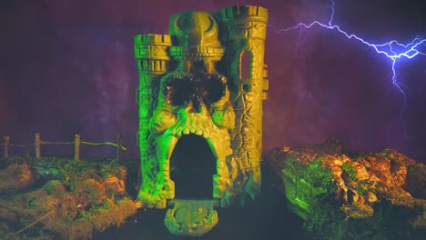 Castle-GreySkull-playset-remake-with-fog-and-Lightning-He-Man-and-the-masters-of-the-universe-4K-close-up-zoom-in-shot