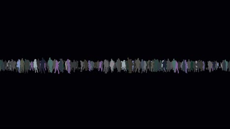 Gruppe-Verschiedener-Bunter-Menschen-Mit-Isolierter,-Unendlicher-Zoom-In-Animation-Auf-Schwarzer-Kamera