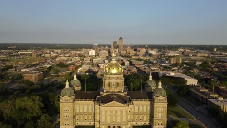 Iowa-State-Capitol-Building-Revealed-on-Beautiful-Summer-Morning-with-Des-Moines-City-in-Background
