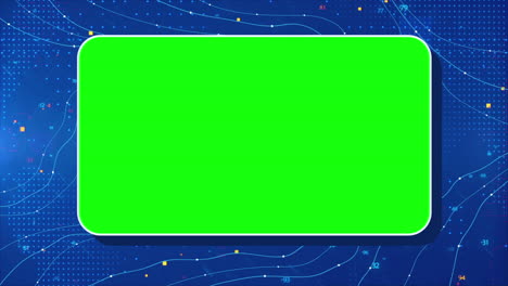 Digital-Modern-HUD-Green-Screen-Placeholder-With-Hi-Tech-Elements-2D-Lines-Connection-Network-Colorful-Dark-Blue-Stylized-Bright-Background-For-Video-Editing-Film-Commercial-YouTube-Stock-Footage