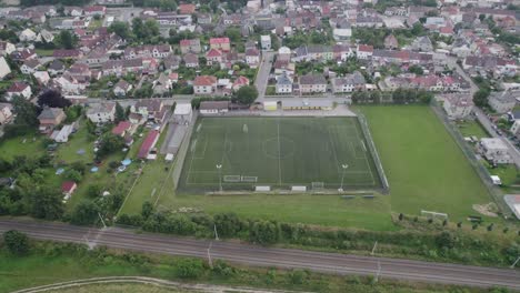 Football-Field,Recreational-Space-With-Train-Transport-Links-At-Svitavy-Pardubice-Region-of-the-Czech-Republic,