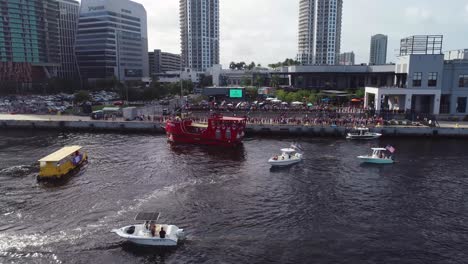 4K-aerial-video-pan-around-the-boat-parade-on-the-Garrison-Channel