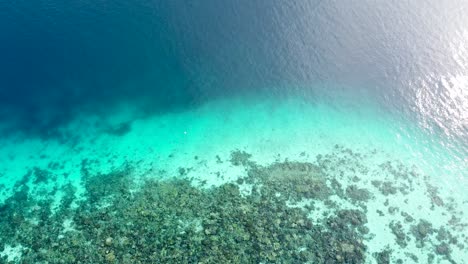 Antena-Estática-De-Asombrosos-Arrecifes-De-Coral-Y-Océano-Verde-Azulado-En-El-Triángulo-De-Coral-En-Timor-Leste,-Sudeste-De-Asia