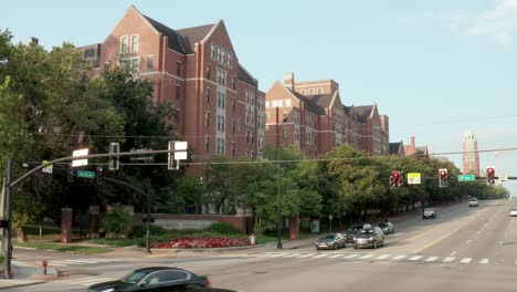 Establishing-shot-of-Vanderbilt-University-college-campus-and-grounds
