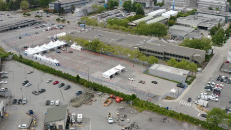 Aerial-View-Of-A-COVID-19-Drive-through-Mass-Vaccination-Site-To-Prevent-Spread-Of-Virus