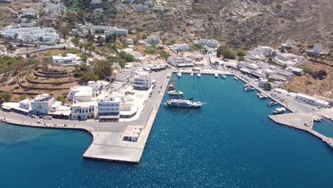Aerial-shot-of-Agia--Port-and-city,-Greece