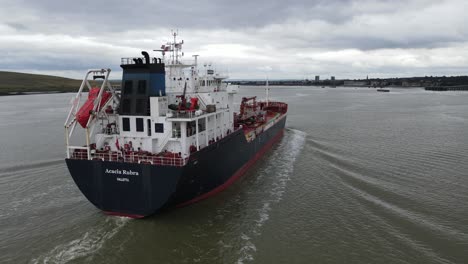 Acacia-Rubra-Bitumen-Tanker-sailing-along-river-Thames-in-Essex-Aerial-footage