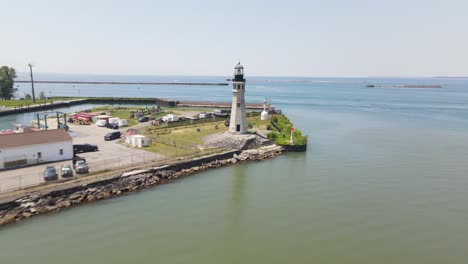 Buffalo,-New-York-Main-Lighthouse-drone-video-pulling-away