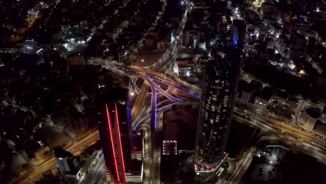 Drone-footage-for-the-center-of-Amman---AL-ABDALI-showing-Amman-biggest-hotels,-W-hotel-and-Rotana-amman-at-night