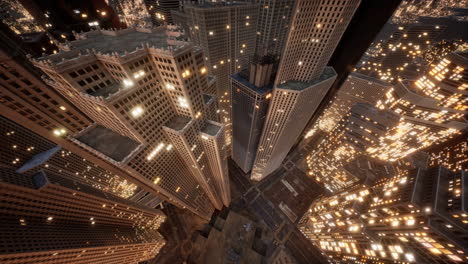 Aerial-view-of-glowing-high-rise-buildings