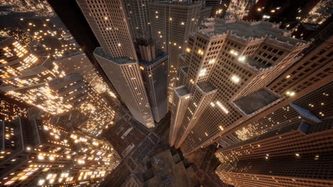 Aerial-view-of-skyscrapers-in-downtown-in-the-evening
