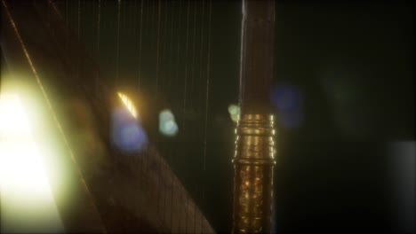 Harp-instrument-in-dark-with-bright-lights