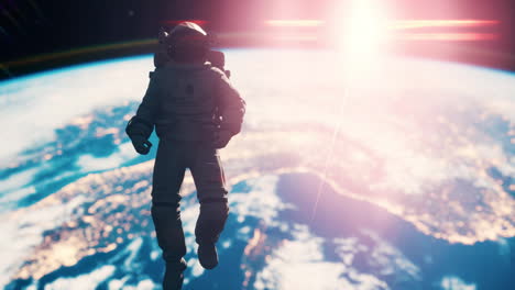 Weltraummann-Astronaut-Im-Weltraum-Auf-Dem-Hintergrund-Des-Blauen-Planeten-Erde