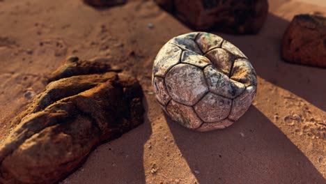 Old-leather-soccer-ball-abandoned-on-sand