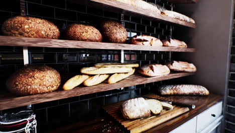 Frisches-Brot-Auf-Regalen-In-Der-Bäckerei