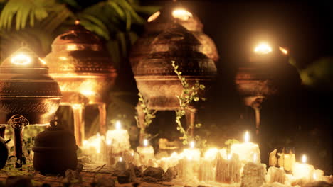Goldener-Altar-Mit-Kerzen-In-Der-Nacht