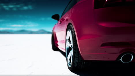 Close-up-detail-of-sport-car-in-salt-desert