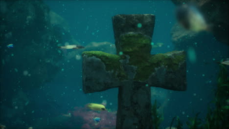 Crosses-underwater-in-sunken-cemetery-on-bottom-of-volcanic-origin-in-Atlantic