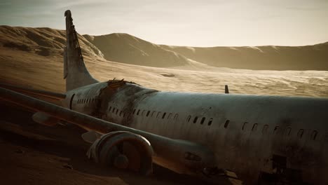 Verlassenes,-Zerquetschtes-Flugzeug-In-Der-Wüste