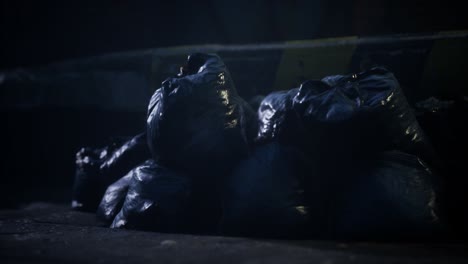 Garbage-bags-at-city-street-an-night