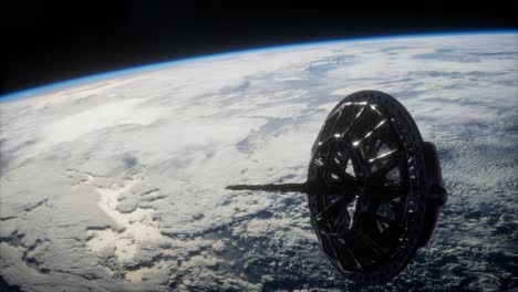 Futuristischer-Weltraumsatellit,-Der-Die-Erde-Umkreist
