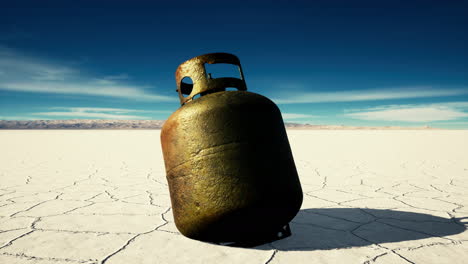 old-rusted-danger-gas-container-on-salt-lake