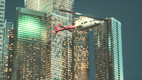 Helicopter-flies-through-center-of-big-city