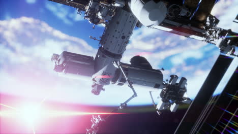 Vista-De-La-Tierra-Y-La-Estación-Espacial-Internacional-Está-Orbitando-La-Tierra