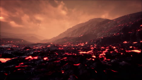 Lava-Field-under-sunset-clouds-on-background