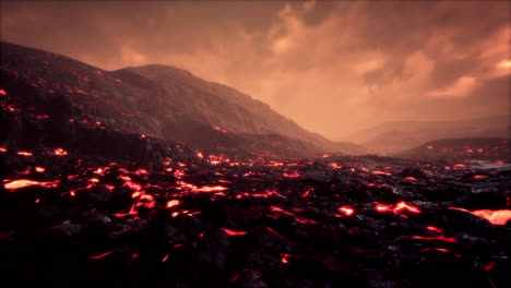 Beautiful-view-at-night-of-the-Active-Volcano-with-red-Lava